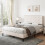 ModernLuxe Upholstered Double Bed, 4FT6 Bed Frame with Adjustable Button-Tufted & Riveted Headboard, Solid Wooden Slatted Frame, Mute Foam, Easy 1