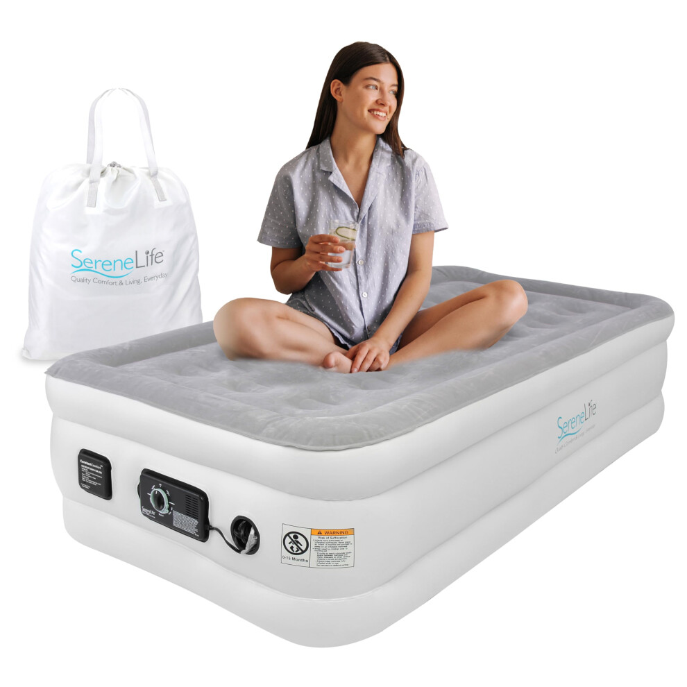 Photos - Inflatable Mattress SereneLife Serene Life Built in ComfortCoil Technology & Internal High Capacity Pump | Elevated Raised Air Mattress Quilt To