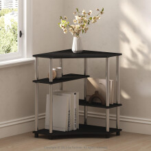 Furinno Turn-N-Tube Multipurpose Corner Shelf, Display Rack, Bookshelf, Americano, Stainless Steel Tubes