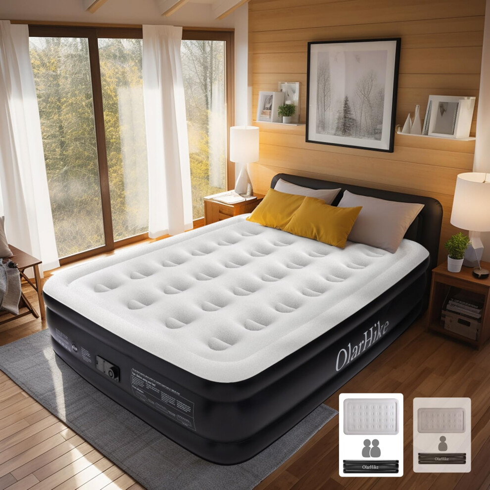 Olarhike Inflatable Mattress, Air Bed Double With Built-In Electric Pump, King Size Blow Up Self Inflating Guest Airbed With Flocked Surface For
