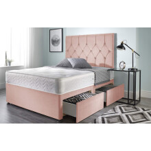 Bed Centre Ziggy Pink Plush Memory Foam Divan Bed Set With Mattress, 2 Drawers (Same Side) and Headboard (Single (90cm X 190cm))