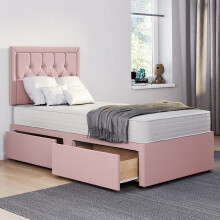 ComfoRest - Luxurious 3FT Single Divan Bed with Mattress Included, 24" Sarah Headboard, and Storage Drawers - Ideal Single Bed with Storage and