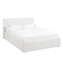 Direct Furniture Suppliers 4ft Small Double White Ottoman Storage Bed with Gas Lift 203cm x 138cm - Faux Leather Fabric | Sprung Slats Base | Space