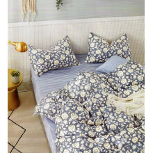 Vensan Complete 4-piece Duvet Cover Fitted Sheet and 2 Pillowcases Bed Set, Double Size, 100% cotton 200 Thread Count, Reversible Print- White Rose &