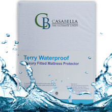 Casabella New Waterproof Terry Towel Matress Protector 12" Fitted Bed Cover Polycotton Mattress Protectors (Single, Waterproof)