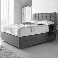 DBZ BEDS Reinforced Double Bed Set 4 FT 6 with 2000 Series Mattress - Grey Linen Divan Beds Set with Various Storage Options ? 26 Inch Headboard with