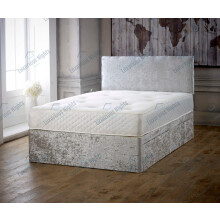 Luxurious Nights Crushed Velvet Divan Bed Set With Orthopaedic Mattress and Free 20" Headboard (4FT Small Double 0 Drawer, Cream)