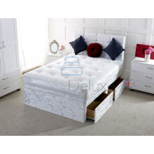 White Crushed Velvet Divan Bed with Mattress | Free HEADBOARD | Storage Drawers by Comfy Deluxe LTD (5FT 1 Drawers, White)