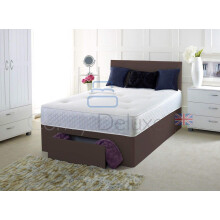 Faux Brown Leather Divan Bed Including MATTRESSES | HEADBOARD | Storage Drawers by Comfy Deluxe LTD (4FT6 0 Drawers, Brown Leather)