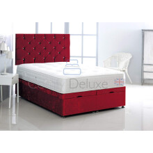 Crushed Velvet Ottoman Side Lift Bed Base and Memory Orthopaedic Mattress by Comfy Deluxe LTD (RED, 5FT King-Size)