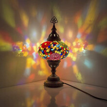 ENVA Turkish Moroccan Tiffany Style Handmade Mosaic Table Desk Bedside Night Lamp Light Lampshade with LED Bulb Large Globe (3001)
