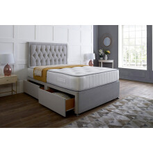 Silver Plush Memory Foam Divan Bed Set With Tufted Mattress, 2 Drawers and Headboard (5FT Kingsize)
