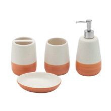 Orange Bathroom accesory Set 4pc Coral Toothbrush Holder Terracotta Color soap Dispenser soap Dish Tumbler Cup for Bathroom Decor and Gift countertop