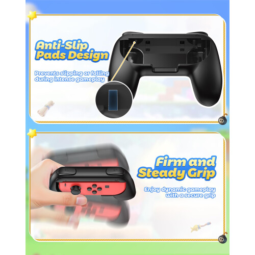 FYOUNG Controller Grip for JoyCon Compatible with Nintendo Switch & Switch OLED Model, Comfort JoyCon Holder Accessories (2 Pack) - Black 2