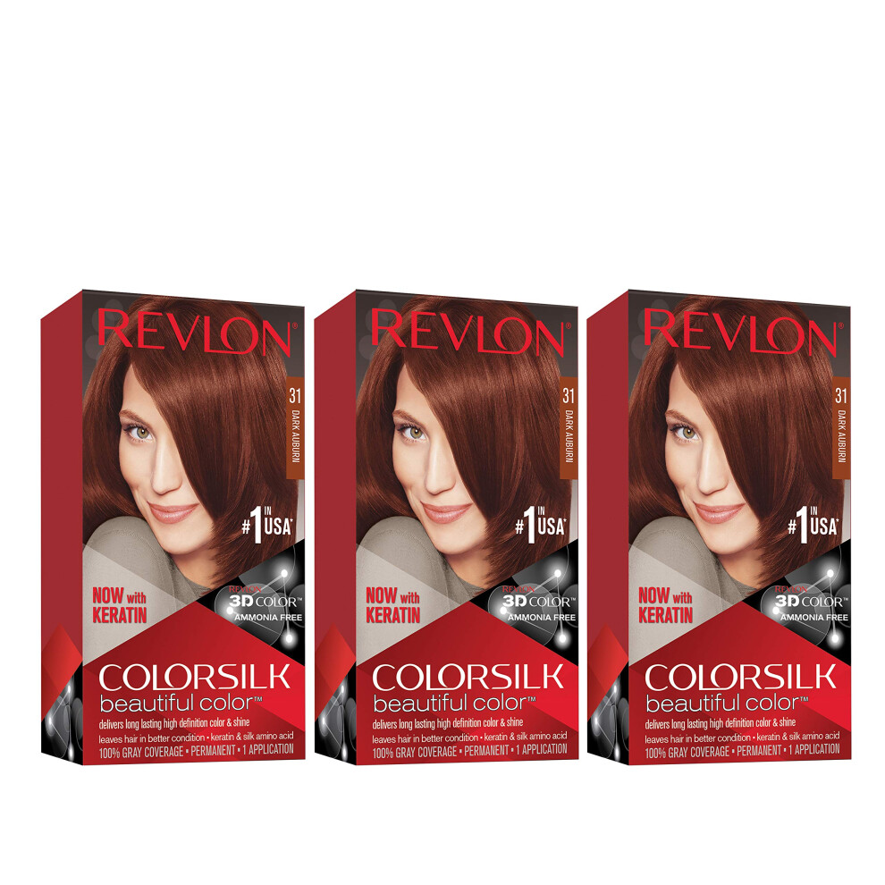 Revlon Permanent Hair Color  Permanent Hair Dye  Colorsilk with 100% Gray Coverage  Ammonia-Free  Keratin and Amino Acids  31 Dark Auburn  4.4 Oz (Pac