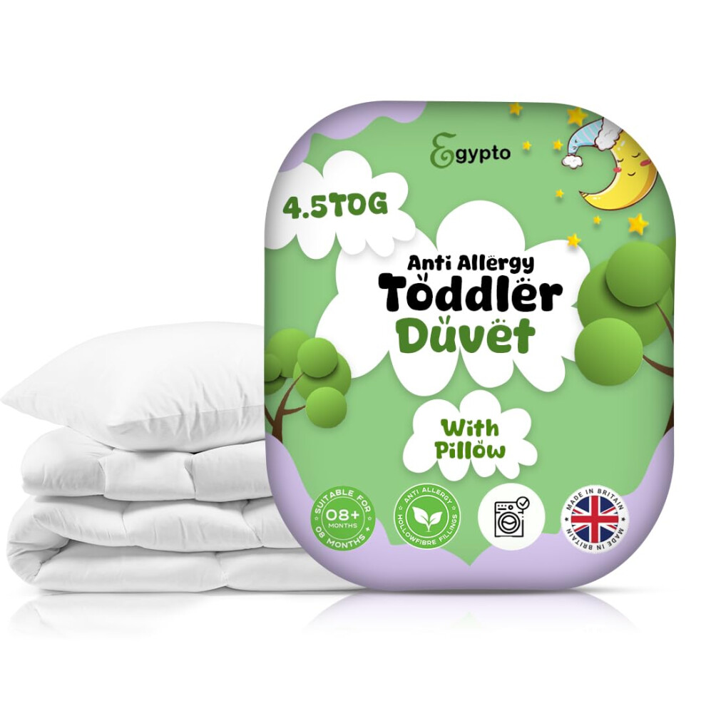 4.5 Tog Anti-Allergy Cot Duvet And Pillow Set ? Soft & Lightweight Toddler Duvet ? Machine Washable ? Cot Bed Duvet For Children, Toddlers Egypto