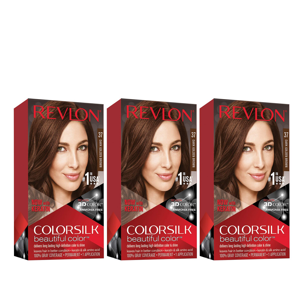 Revlon Permanent Hair Color Permanent Hair Dye Colorsilk with 100% Gray Coverage Ammonia-Free Keratin and Amino Acids 37 Dark Golden Brown 4.4 O