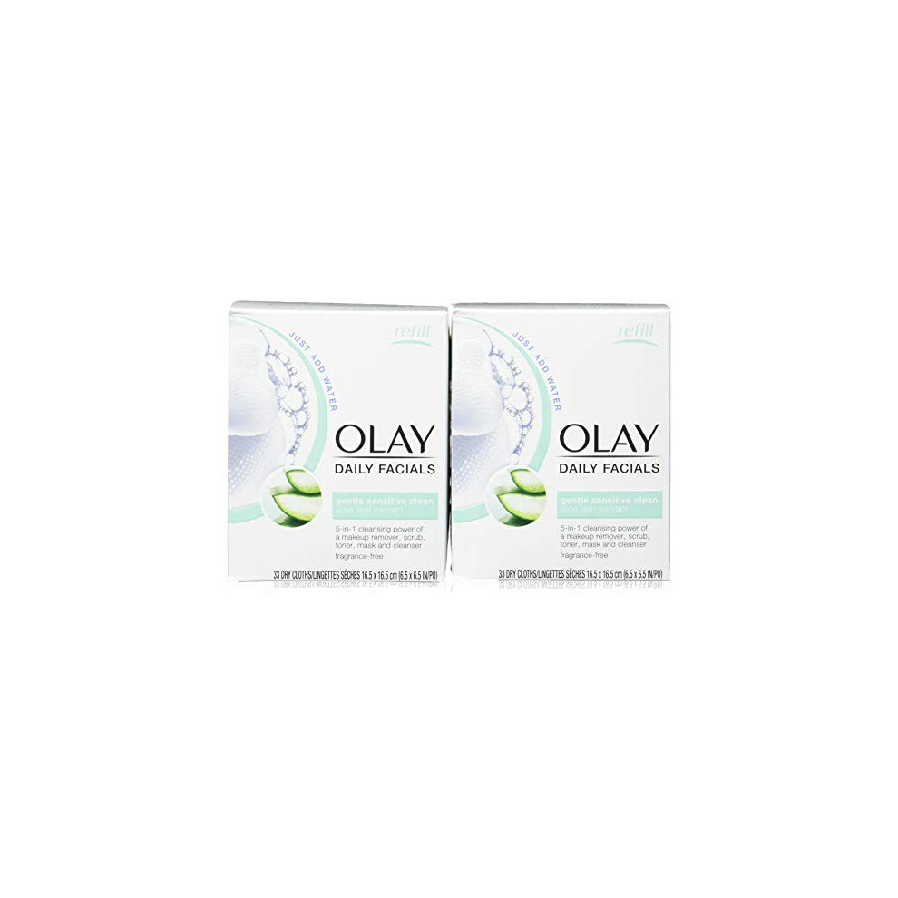 Olay Daily Facials Gentle Clean 5-in-1 Water Activated Cloths with Vitamin E for Younger Looking Skin  33 Ea (Pack of 2)