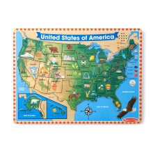 Melissa & Doug USA Map Sound Puzzle - Puzzle in legno con effetti sonori (40 pezzi) multicolore - Puzzle con mappa degli stati e delle capitali, gioca