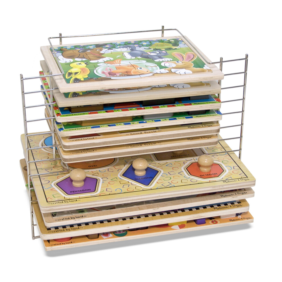 Melissa & Doug Deluxe Metal Wire Puzzle Storage Rack for 12 Small and Large Puzzles - Puzzle Rack Organizer  Puzzle Holder Rack For Kids  Puzzle Organ