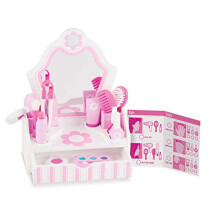 Melissa & Doug Wooden Beauty Salon Play Set With Accessories (18 pcs) - Pretend Hair Salon Toddler Makeup Vanity Fashion Role For Kids Ages 3+
