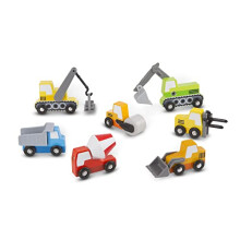 Melissa & Doug Wooden Construction Site Vehicles With Wooden Storage Tray (8 pcs) - Vehicle Toys Cars For Toddlers And Kids Ages 3+