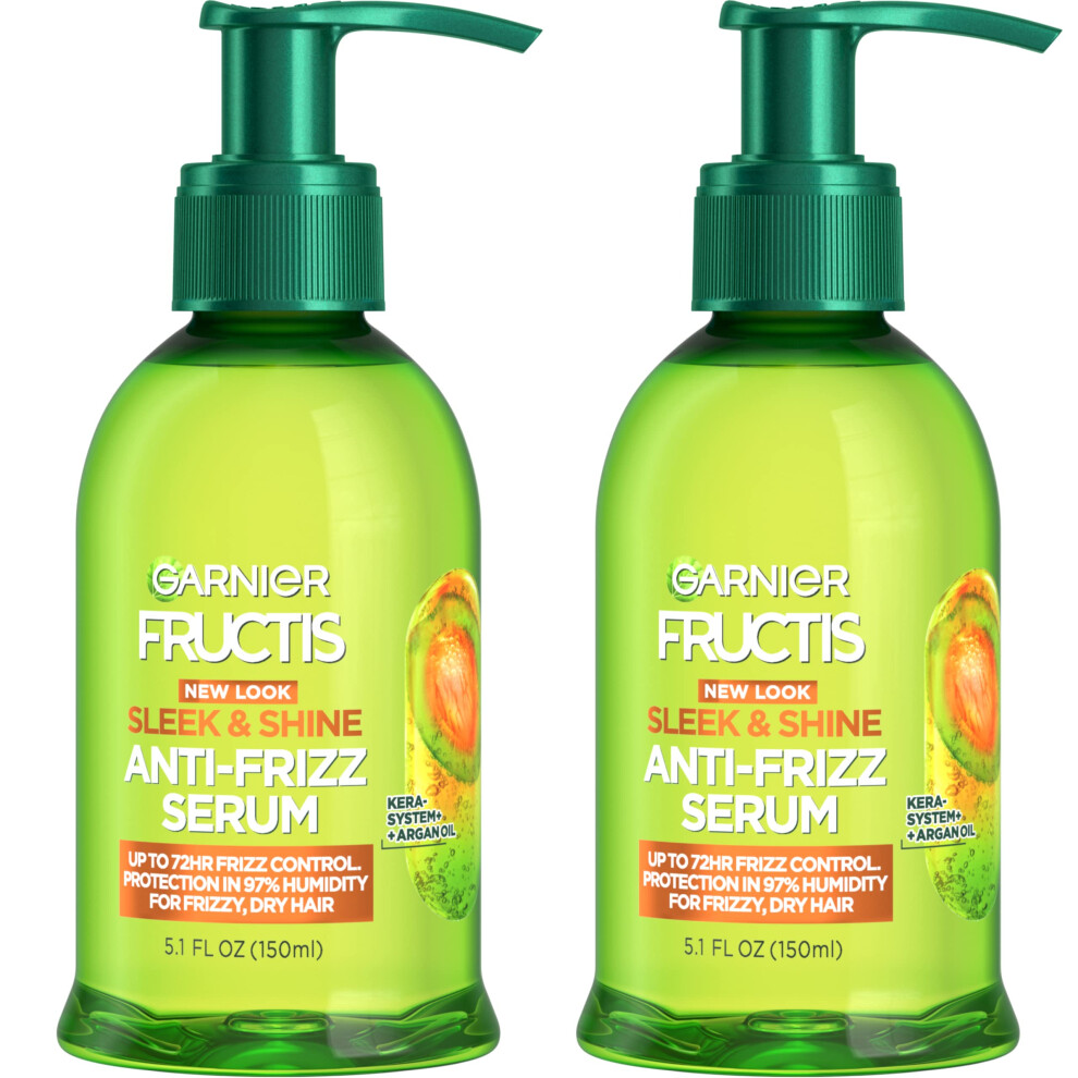 Garnier Fructis Sleek & Shine Anti-Frizz Serum for Frizzy  Dry Hair  Argan Oil  5.1 Fl Oz  2 Count (Packaging May Vary)