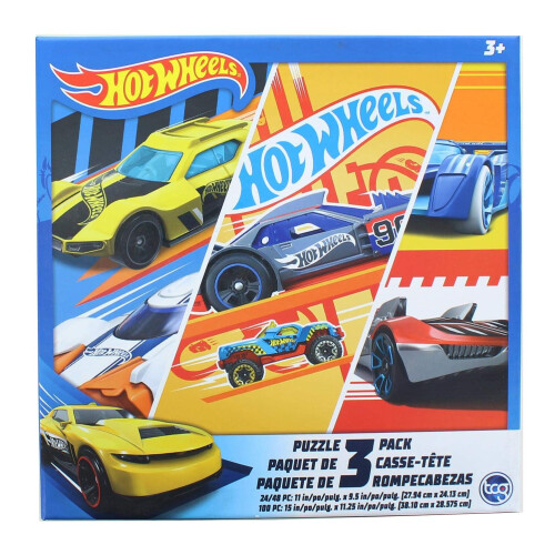 Hot Wheels Hot Wheels 3 Πακέτο Παιδικών Παζλ (1X24Τ, 1X48Τ, 1X100Τ), Μπλε 1