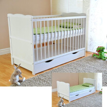White Solid Wood Baby Cot Bed & Deluxe Foam Mattress Converts into a Junior Bed ? 3 Position ? water repellent mattress liner