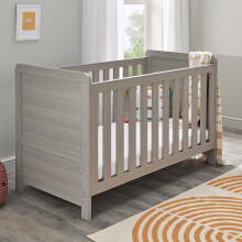 Babymore Caro Cot Bed Grey Wash - Baby Cot Bed With Teething Rail Without Mattress, Convertible to Toddler Bed With 3 Adjustable Mattress Base