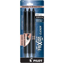 Pilot FriXion Ball Clicker Raderbara indragbara gelpennor Paket med 3 feta punkter 1,0 mm svarta fat Svart blck