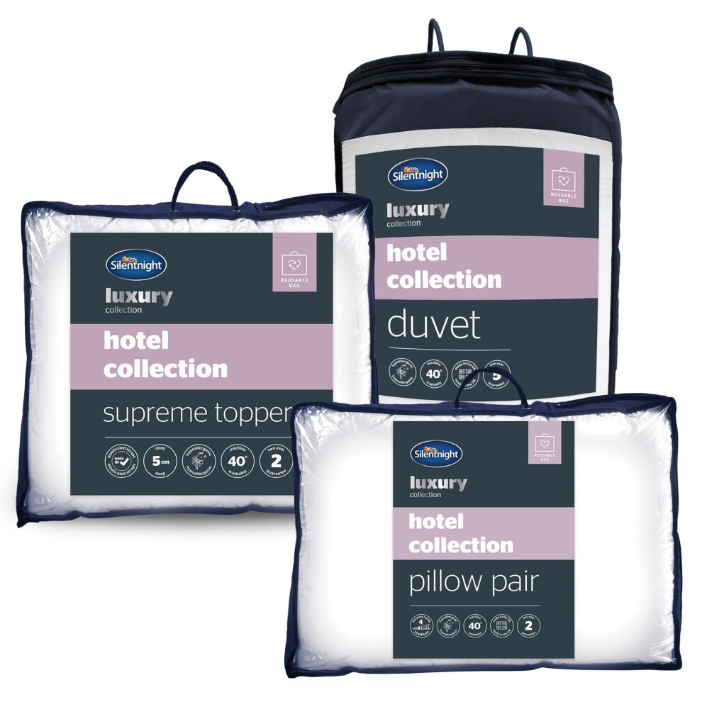 Silentnight Hotel Collection Complete Bed Set - Luxury Hotel Quality Pillows 2 Pack, Mattress Topper and 10.5 Tog Duvet Luxuriously Soft, Silky and