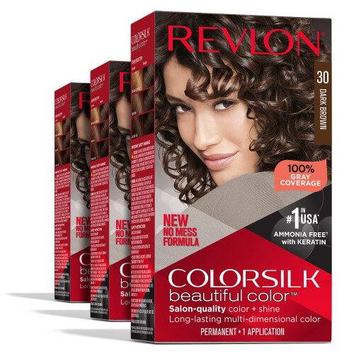Revlon Revlon Μόνιμο Χρώμα Μαλλιών, Καφέ Βαφή Μαλλιών, Colorsilk με 100% Κάλυψη Γκρίζων