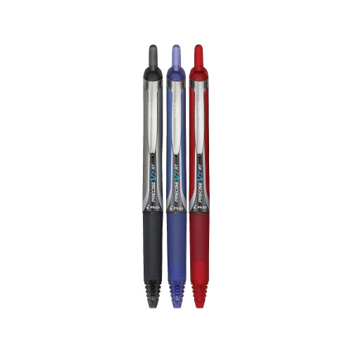 Pilot Pilot Precise V5 RT REFILLABLE & DRACTABLE Liquid Ink Rolling Ball Penns Extra Fine Point (0,5 mm) Svart/bl/rd blck 3-pack (26053) 1