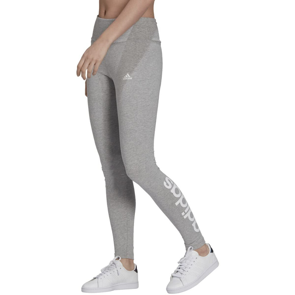 adidas Women's Loungewear Essentials High-Waisted Logo Leggings  Medium Grey Heather/White  Large