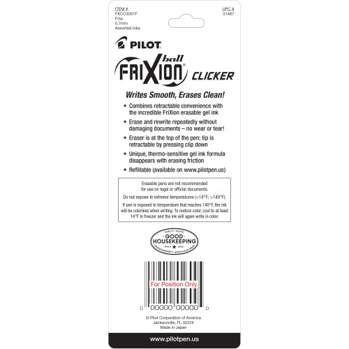 Pilot PILOT FriXion Clicker Σβηστοί, Αναγκαίοι & Αναδιπλούμενοι Στυλοί Gel, Λεπτή Μύτη, 3-Pack 1