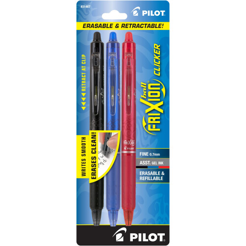Pilot PILOT FriXion Clicker Σβηστοί, Αναγκαίοι & Αναδιπλούμενοι Στυλοί Gel, Λεπτή Μύτη, 3-Pack