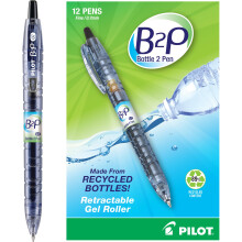 PILOT B2P - Fles-naar-pen Hervulbare en intrekbare gelpen met rollende bal gemaakt van gerecyclede flessen Fijne punt zwarte G2-inkt 12-pack (31600)