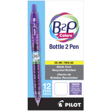 PILOT B2P Kleuren - Fles-naar-pen Hervulbare en intrekbare gelpen met rollende bal gemaakt van gerecyclede flessen Fijne punt Paarse G2-inkt/vat 12-p