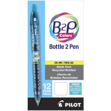 PILOT B2P Colors - Bottle to Pen Refillable & Retractable Rolling Ball Gel Pen Made From Recycled Bottles, Fine Point, Turquoise G2 Ink/Barrel, 12-Pac
