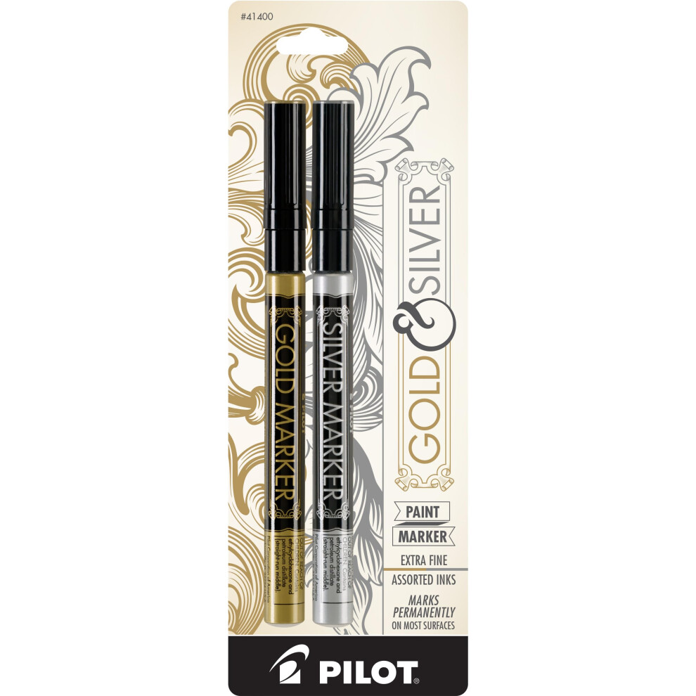Pilot Metallic Permanent Paint Markers  1 Each Gold & Silver  Extra Fine Point  Set of 2 (41400)