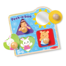 Melissa & Doug? Ms. RachelWooden Peek-a-Boo Jumbo Peg Puzzle 4-Piece with Mirror Toddler Toys for Boys and Girls Ages 1+ Years