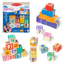 Ms. Rachel Melissa & Doug Letter Number and Game Wooden Learning Blocks with Activity Cards for Girls and Boys Toddlers Ages 18 Months+ - FSC-Certif