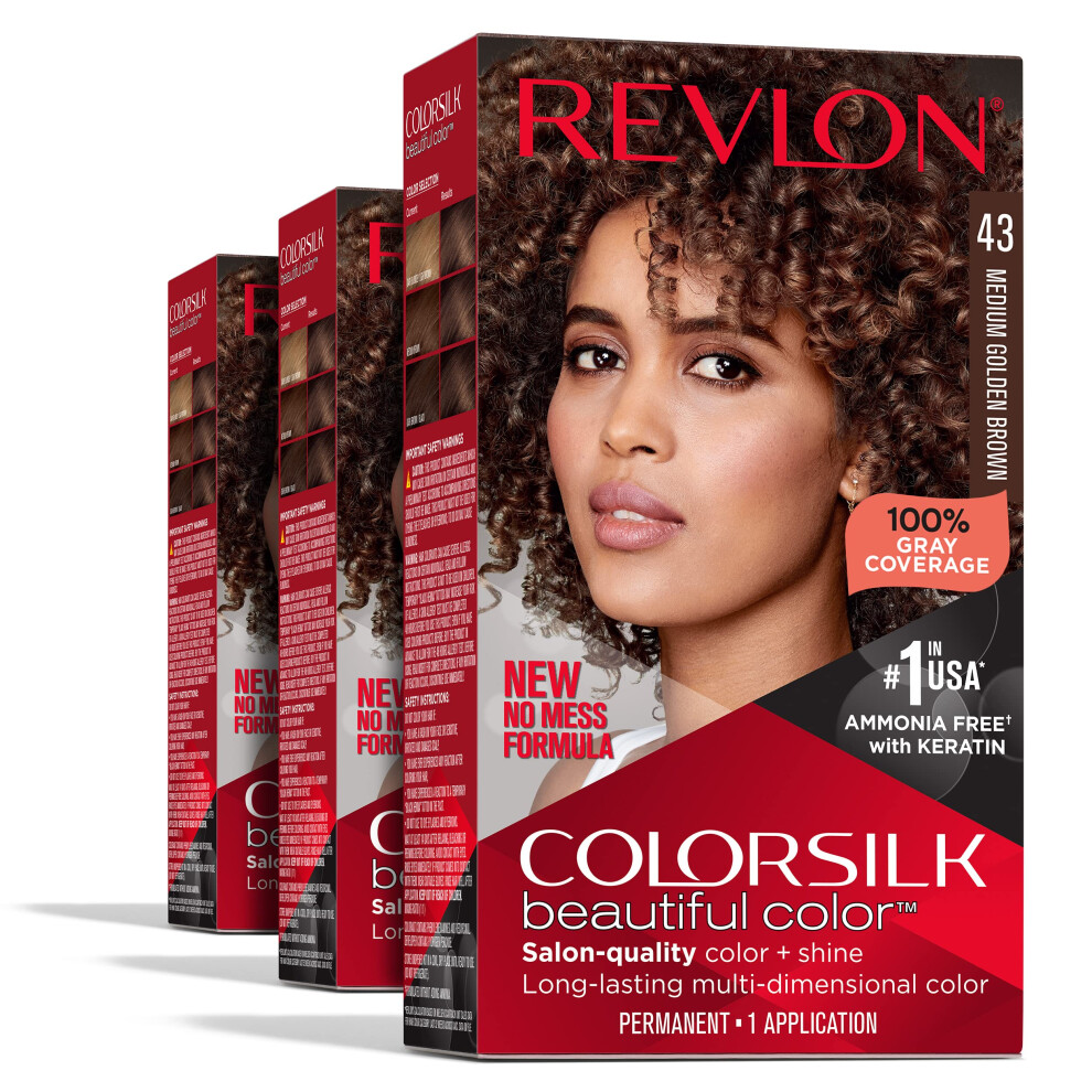 Revlon Permanent Hair Color Permanent Brown Hair Dye Colorsilk with 100% Gray Coverage Ammonia-Free Keratin and Amino Acids Brown Shades (Pack of