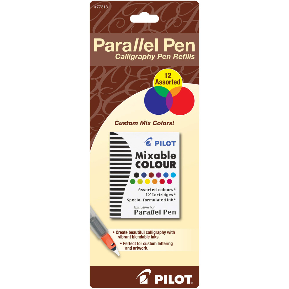 Pilot Parallel Mixable Color Ink Refills for Calligraphy Pens  Assorted Colors  12-Pack (77318)