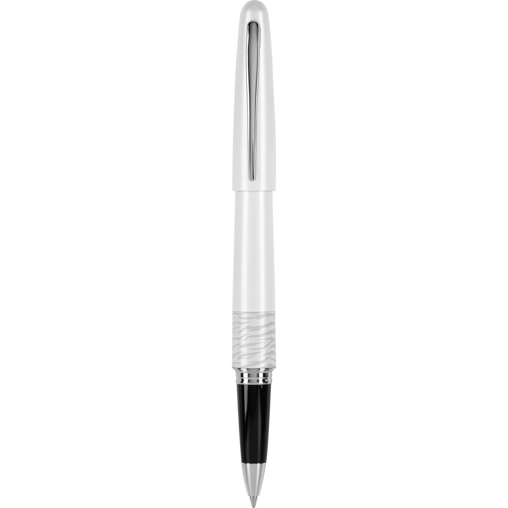 Pilot MR Animal Collection Gel Roller Pen in Gift Box  Matte White Barrel with White Tiger Accent  Fine Point Stainless Steel Nib  Refillable Black In