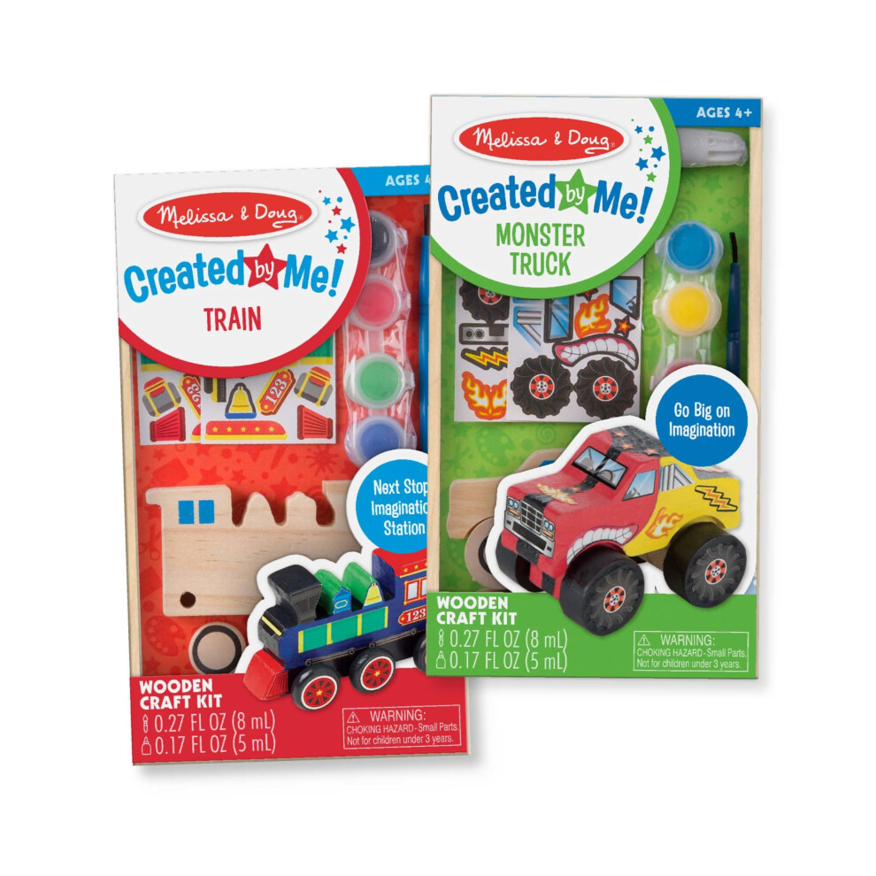Melissa & Doug Created By Me! Paint & Decorate Your Own Wooden Vehicles Craft Kit For Kids 2 Pack - Monster Truck Train