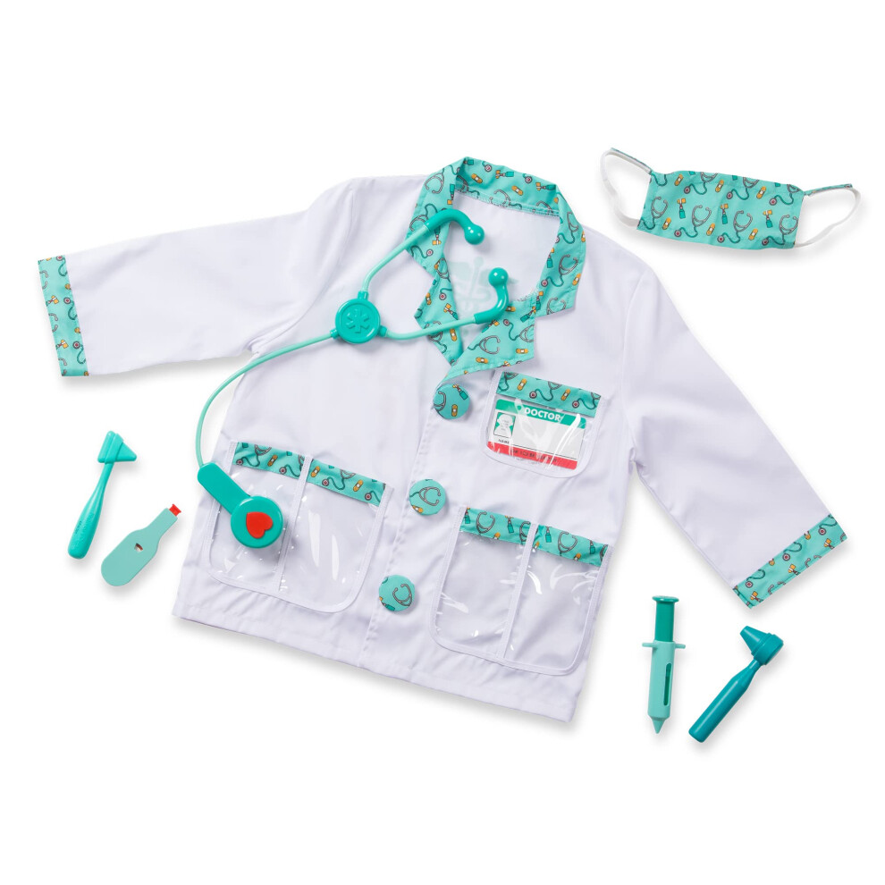 Melissa & Doug Doctor Role Play Dress-Up Set (7 Pcs) - Pretend Play Costume And Kit With Stethoscope For Kids