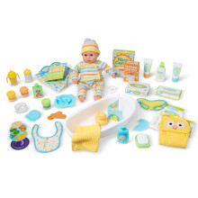 Melissa & Doug Mine to Love Deluxe Baby Care Leges?t (48 stykker - dukke + tilbeh?r til at fodre badeombytning og nusse)