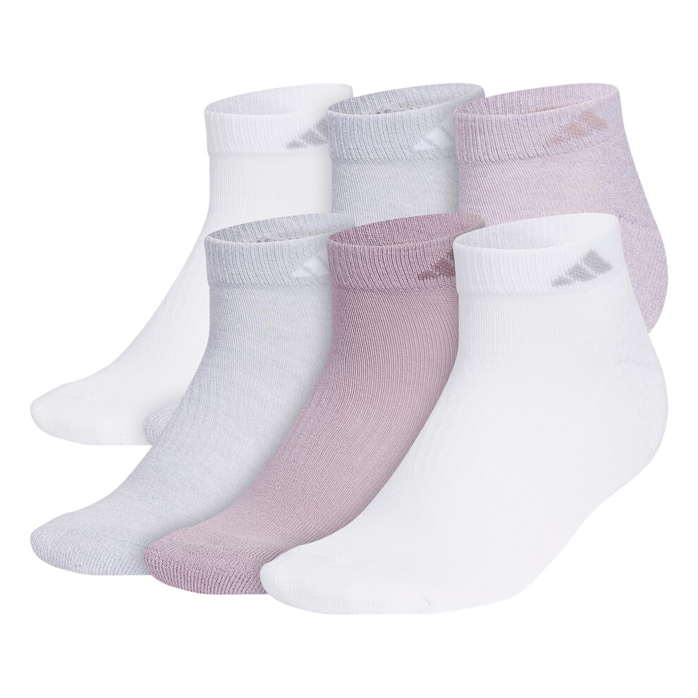 adidas Women's Athletic Cushioned 6-Pack Low Cut  Preloved Fig Purple/Clear Onix Grey/White  M